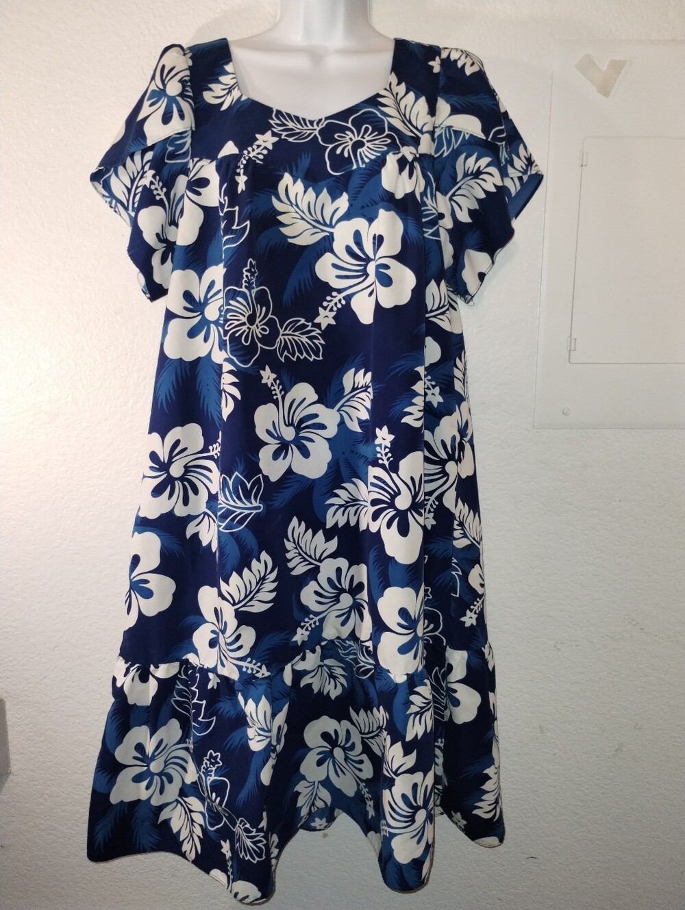 Hawaiian Print Dress Short-Sleeve OSFM